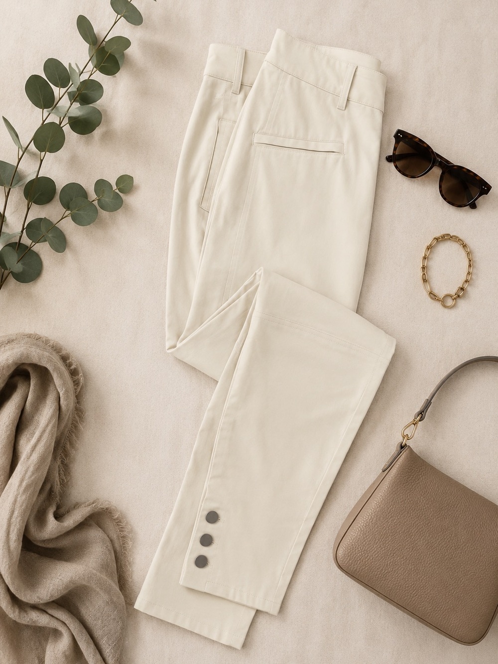 EUC Peruvian Connection Ryder Quiet Luxury French Twill Cream Ankle Pants Size 6
